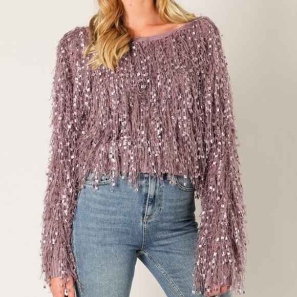 MODA ME COUTURE Sweaters - SOLD OUT CHIARA Lavendar Fringe Sweater